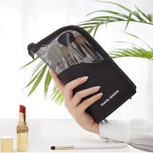 Black makeup brush case cosmetic bag expandable caddy travel container